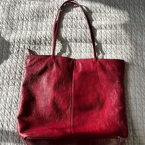 Latico red tote bag 17” wide 15” high.